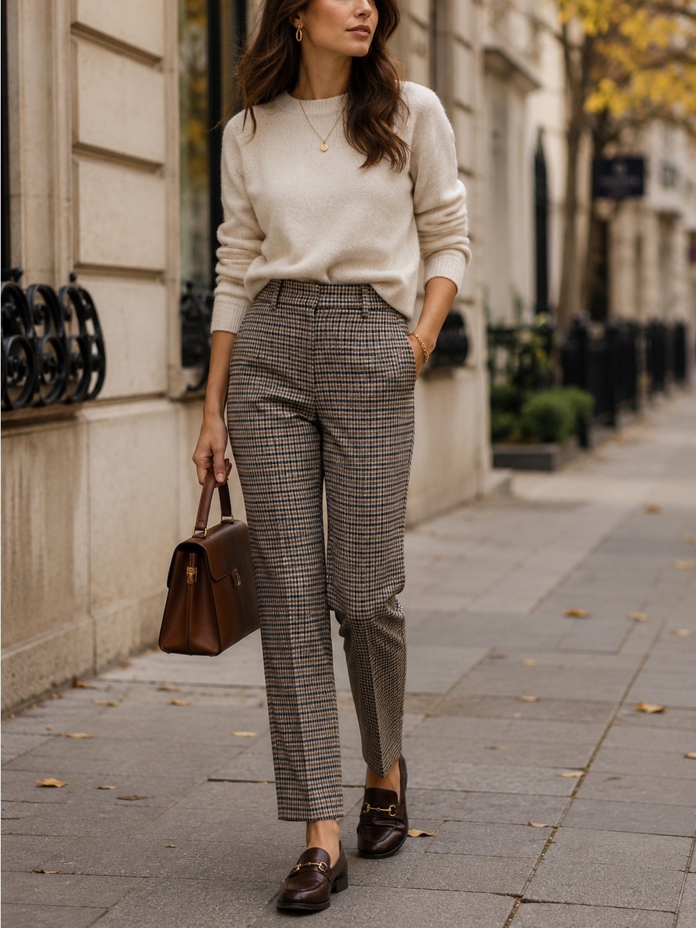 Zara Plaid Ankle Pants XS Brown Blue Check Career Office Preppy Chic Trouser
